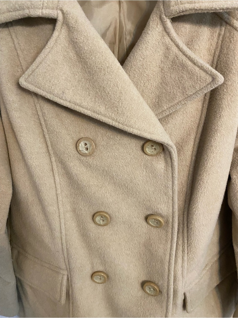 Old Navy Tan Italian Wool Blend Double-Breasted Pea Coat - Picture 2 of 10